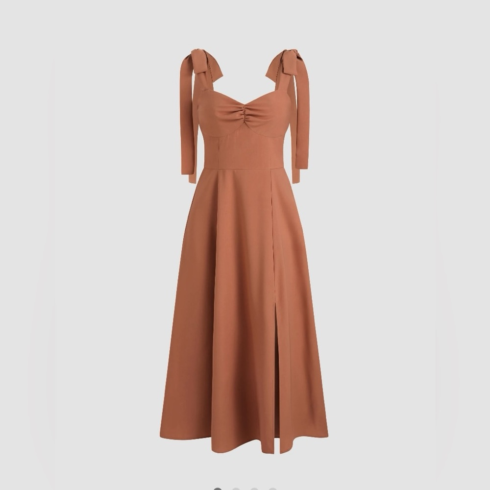 Solid bowknot corset midi dress with accessories